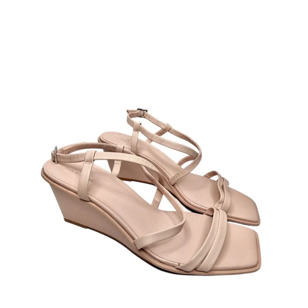 Caslon Nude Pink Leather Strappy Square Toe Wedge Sandals Size 10M
